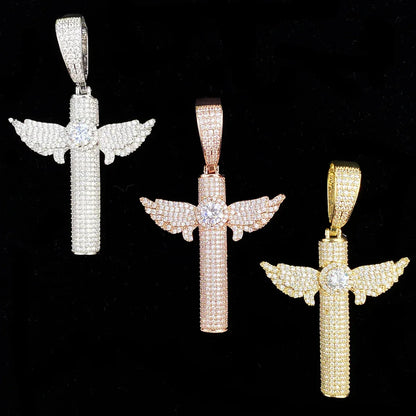 Iced Out Micro Winged Cross Pendant | Unisex Minimalist "Mini" Necklace - CaratixJewelry