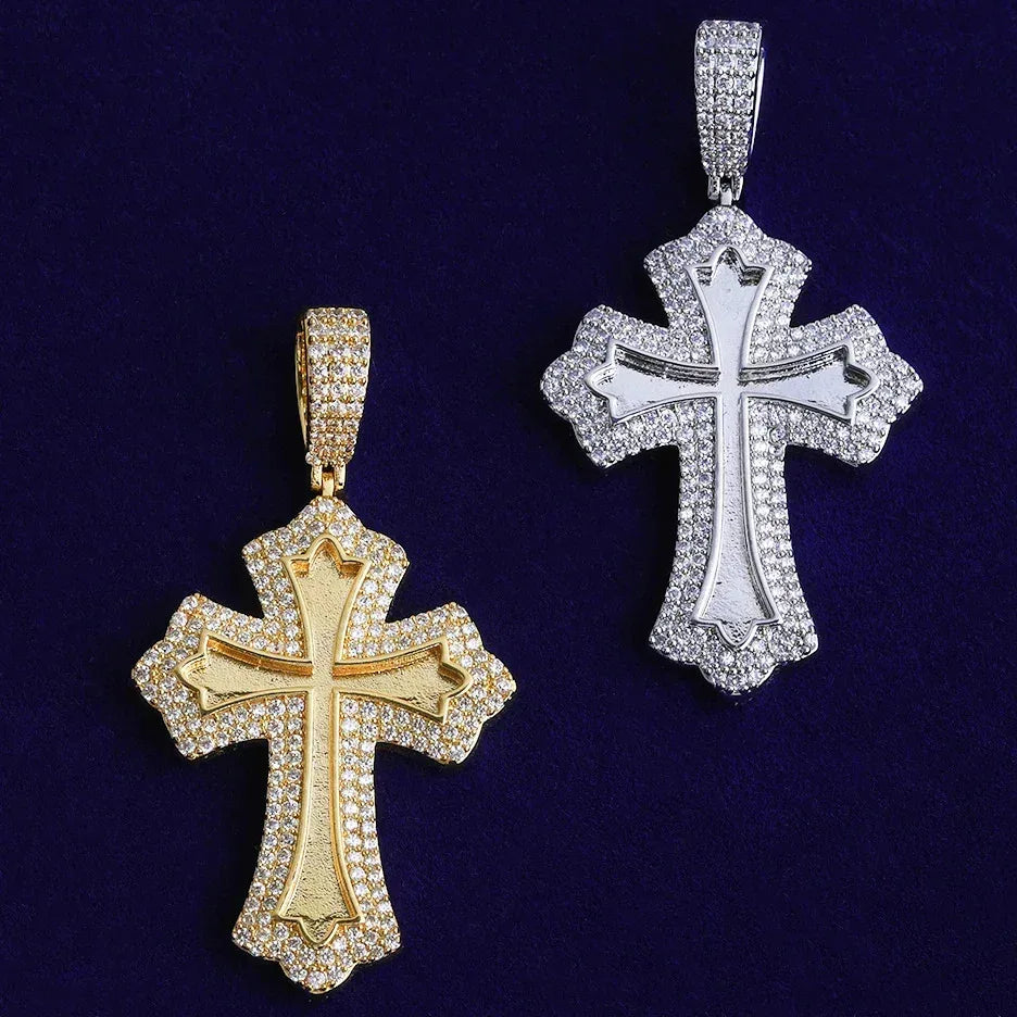 Iced Out Classic Cross Pendant | Men's Heavyweight Real Copper CZ Necklace - CaratixJewelry