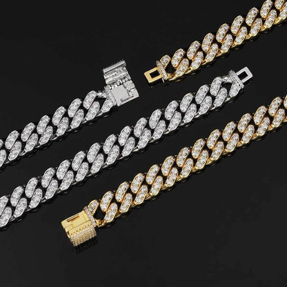 12mm Iced Out Cuban Chain Necklace Single Row Zircon - CaratixJewelry