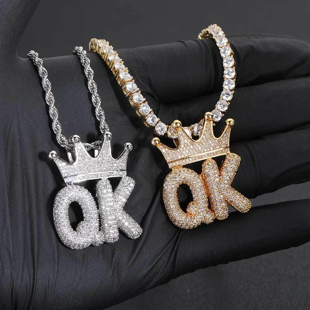 Crown Bubble Letter and Number Pendant Necklace with Micro-Pave Zircon for Men | Caratix Jewelry - CaratixJewelry