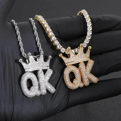 Crown Bubble Letter and Number Pendant Necklace with Micro-Pave Zircon for Men | Caratix Jewelry - CaratixJewelry