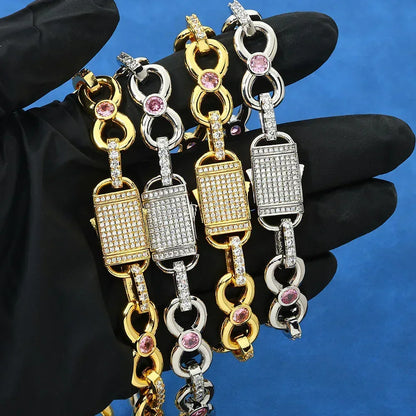 Custom 12mm Pink Zircon Infinity 8 Link Iced Out Chain for Rapper | Caratix - CaratixJewelry