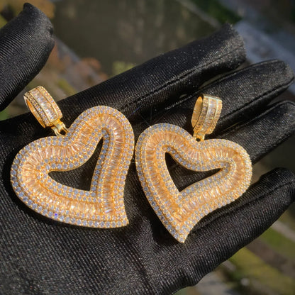 Baguette Heart Pendant Necklace | CZ Iced Out Hip Hop Unisex Trend Jewelry - CaratixJewelry