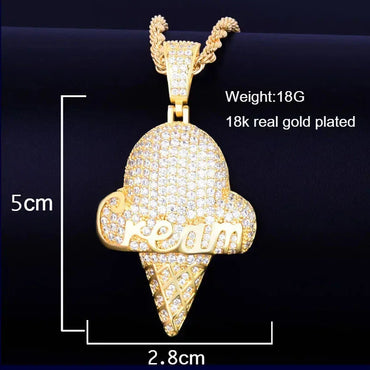Iced Out Ice Cream Cone Pendant | Men's Real Copper CZ Necklace - CaratixJewelry