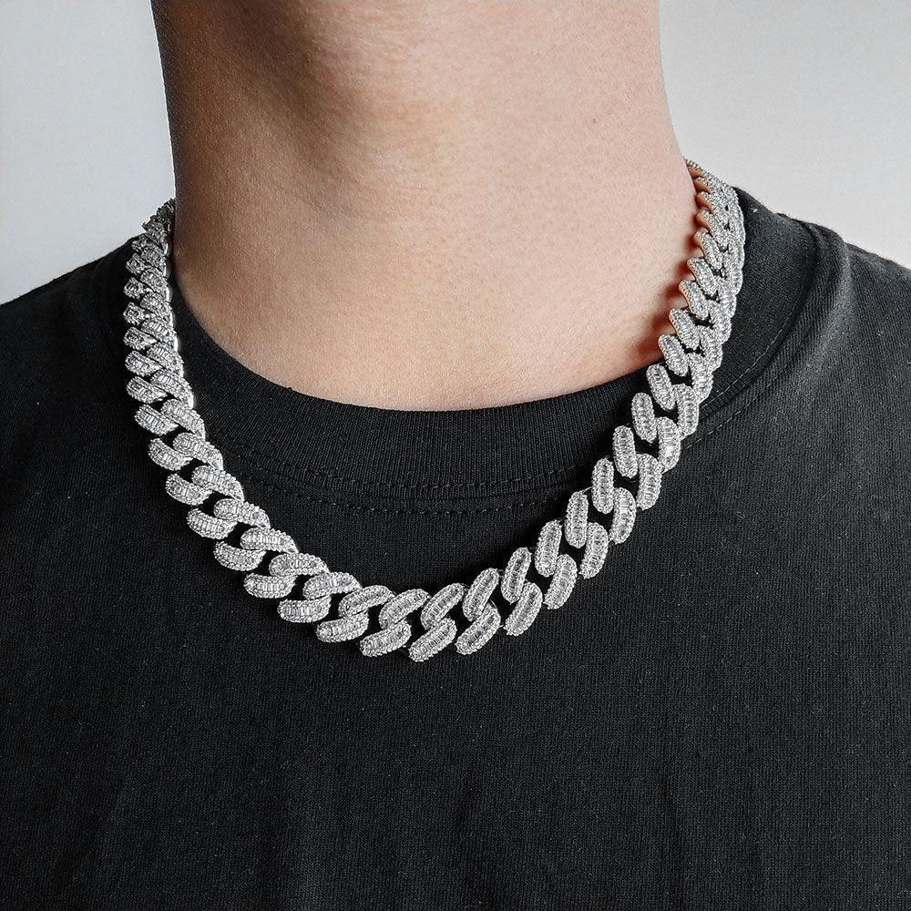 15mm Mixed-Cut Moissanite T-Bar Chain for Men – S925 Sterling Silver Luxury Hip Hop Necklace - CaratixJewelry