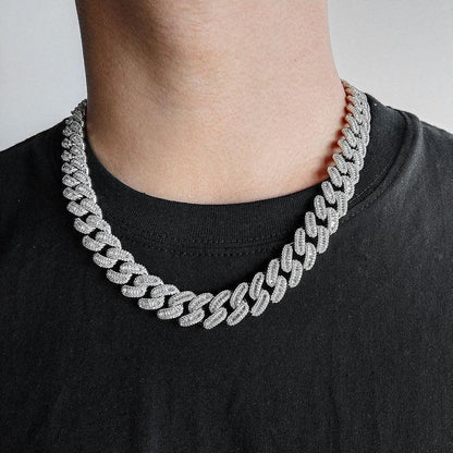 15mm Mixed-Cut Moissanite T-Bar Chain for Men – S925 Sterling Silver Luxury Hip Hop Necklace - CaratixJewelry