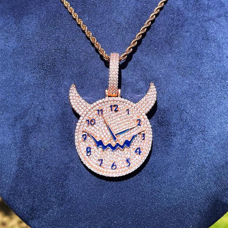 Men's Niche Skull Watch Necklace | 14K Gold Finish CZ Hip Hop Bling - CaratixJewelry