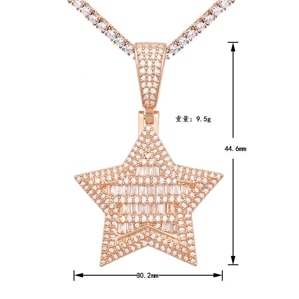 Iced Out Star Pendant | Men's Gold Plated Hip Hop Star Charm | Caratix