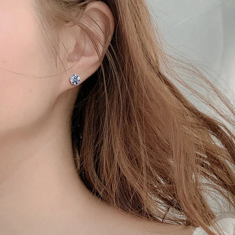 Classic 6-Prong Moissanite Magnetic Earrings - 925 Silver | Caratix