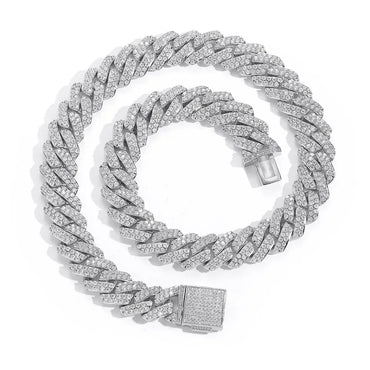 15mm Double-Row Moissanite -Cut Cuban Link Chain – S925 Sterling Silver Iced-Out Hip Hop Men’s Luxury Streetwear Necklace - CaratixJewelry