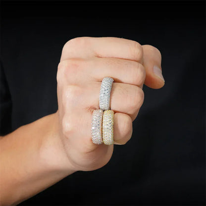 Five-Row Moissanite Ring | S925 Silver Unisex Iced Out Hip Hop Jewelry - CaratixJewelry