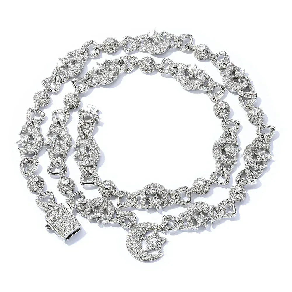 Custom 10mm Moon Star Necklace & Bracelet Gold Chain for Rapper | Caratix - CaratixJewelry