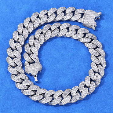 Triple-Row T-Cut Moissanite Cuban Link Chain – S925 Sterling Silver Iced-Out Hip Hop Men’s Luxury Streetwear Necklace - CaratixJewelry
