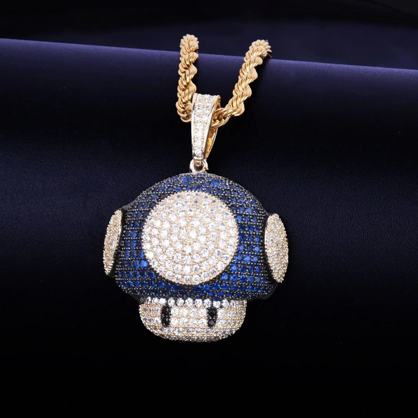 Iced Out Funky Mushroom Pendant | Men's Real Copper CZ Necklace - CaratixJewelry