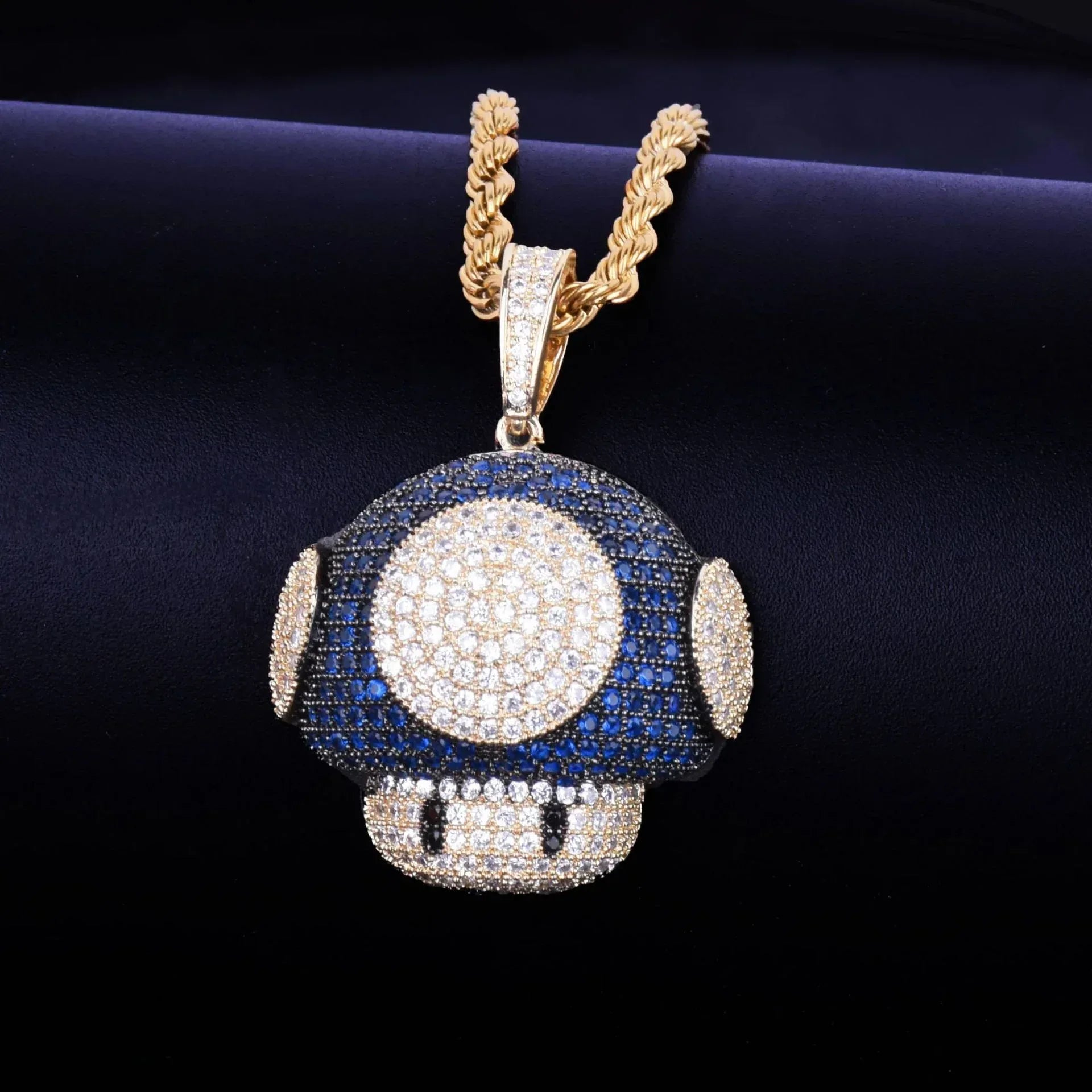 Iced Out Funky Mushroom Pendant | Men's Real Copper CZ Necklace - CaratixJewelry