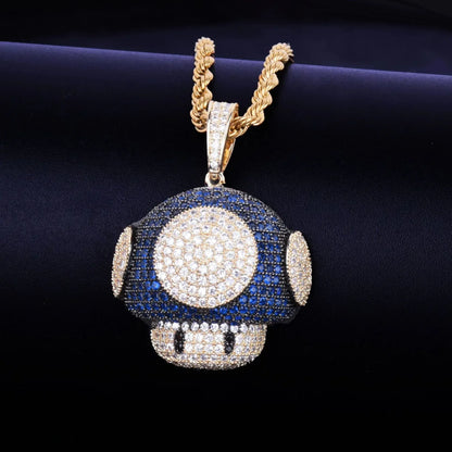 Iced Out Funky Mushroom Pendant | Men's Real Copper CZ Necklace - CaratixJewelry