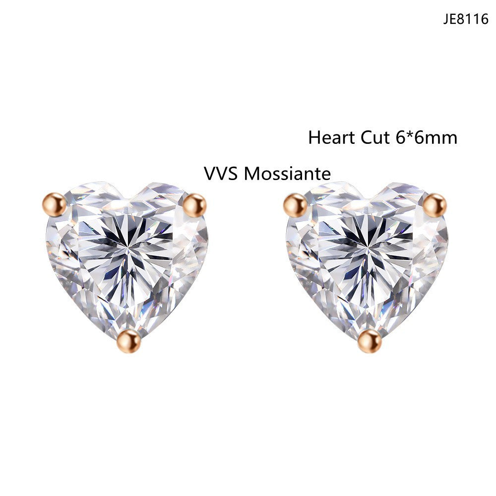 S925 Sterling Silver Heart Moissanite Studs | Romantic Heart Cut Earring | Caratix