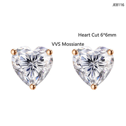 S925 Sterling Silver Heart Moissanite Studs | Romantic Heart Cut Earring | Caratix