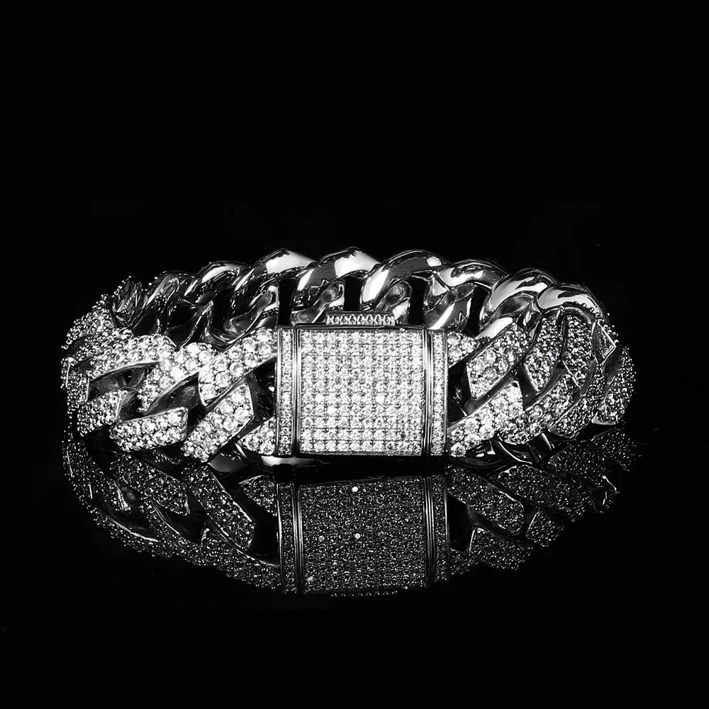15mm Double Row Cuban Chain Bracelet with Zircon - CaratixJewelry