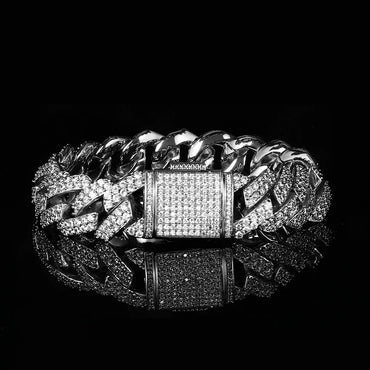 15mm Double Row Cuban Chain Bracelet with Zircon - CaratixJewelry