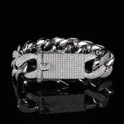 18mm Triple Row Iced-Out Cuban Link Bracelet with Full Zircon Stones - CaratixJewelry