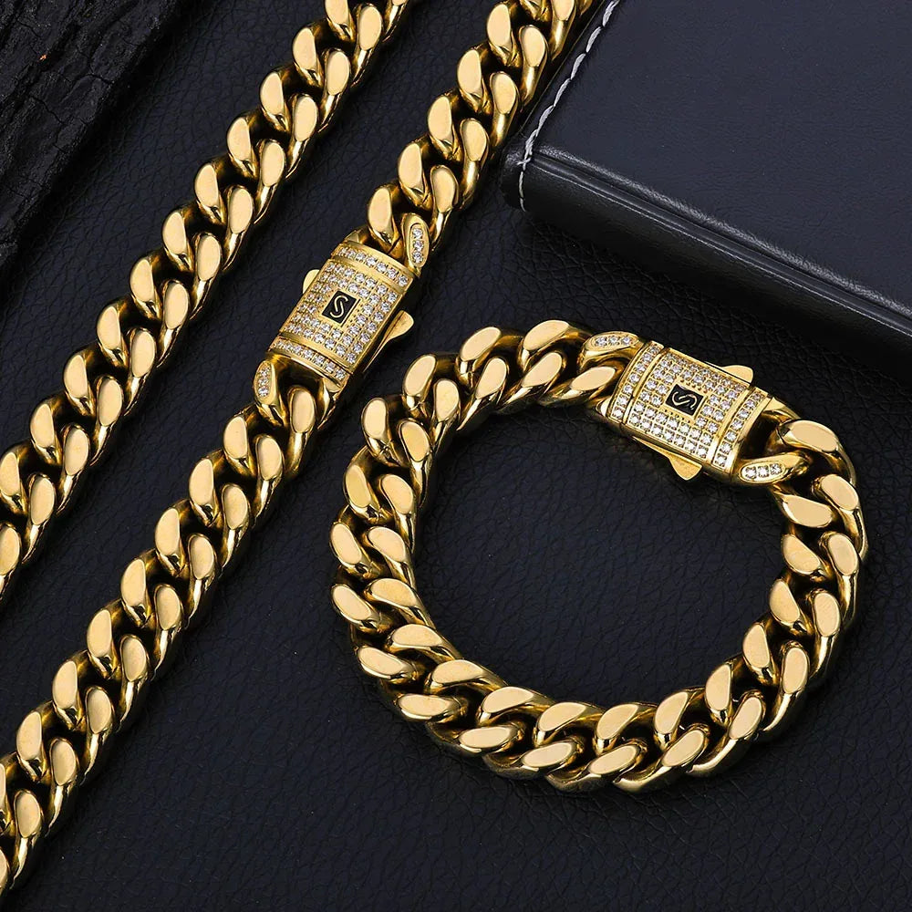 Rapper Iced Out Chain Polished Cuban Link Hip Hop Necklace for Men | Caratix Jewelry - CaratixJewelry