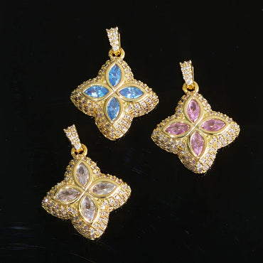 Colorful Four-Leaf Clover Pendant Necklace Full Zircon Hip Hop Jewelry for Men | Caratix Jewelry - CaratixJewelry