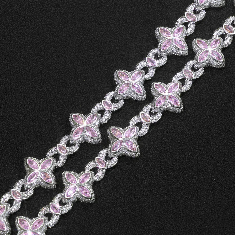 Iced Out Figure 8 Cuban Chain Necklace Zircon Floral Charm Bling Jewelry | Caratix Jewelry - CaratixJewelry