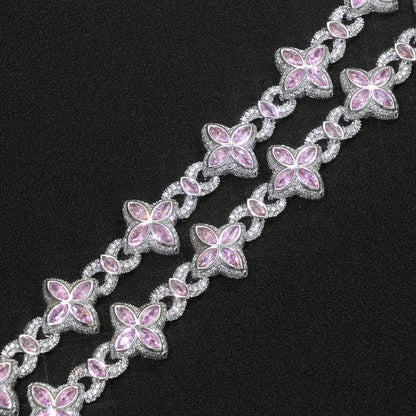 Iced Out Figure 8 Cuban Chain Necklace Zircon Floral Charm Bling Jewelry | Caratix Jewelry - CaratixJewelry