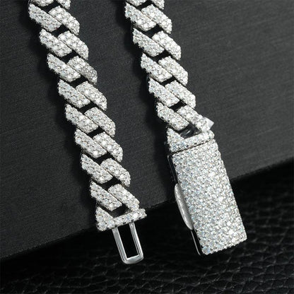 8mm Double-Row Moissanite Cuban Link Necklace | S925 Silver Hip Hop Jewelry - CaratixJewelry