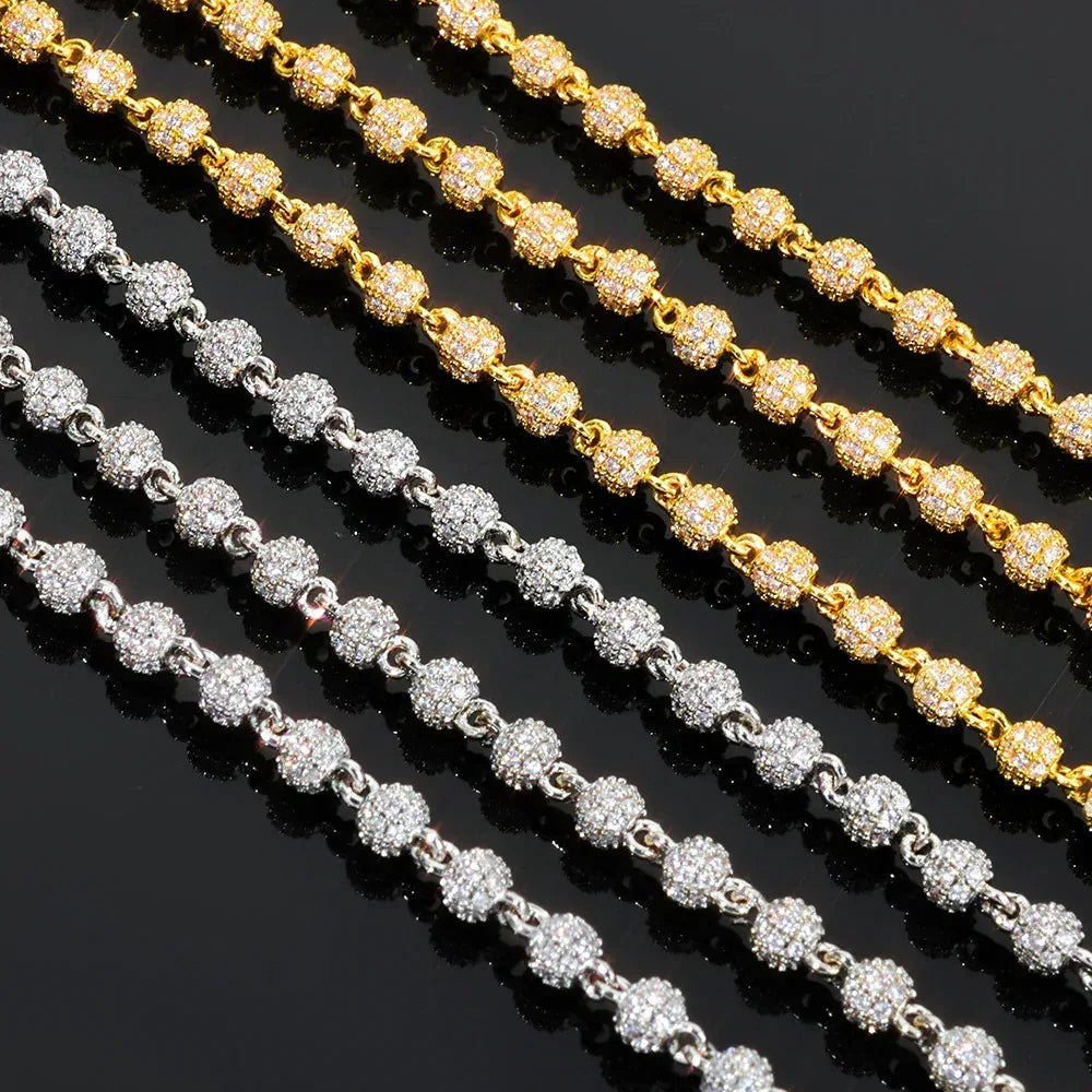 4mm Moissanite Beaded Chain for Men – S925 Sterling Silver High-Quality Custom Luxury Necklace - CaratixJewelry