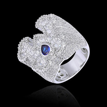 Blue Teardrop Gem Letter Ring Zircon for Men | Caratix Jewelry - CaratixJewelry