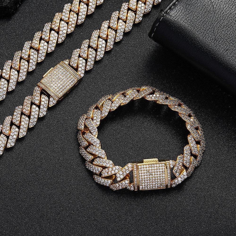 15mm Double Row Cuban Chain Bracelet with Zircon - CaratixJewelry