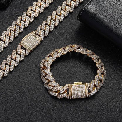 15mm Double Row Cuban Chain Bracelet with Zircon - CaratixJewelry