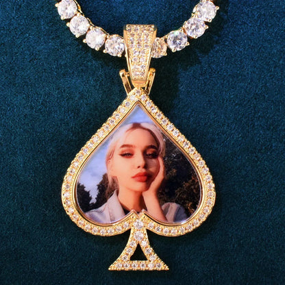 Spade Photo Pendant Necklace | Epoxy CZ Iced Out DIY Custom Hip Hop Jewelry - CaratixJewelry