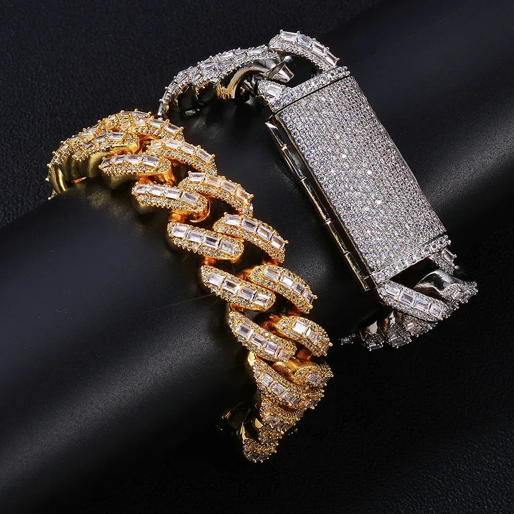 Custom 18mm Baguette Mixed Cuban Necklace | Luxury Gold Chain - CaratixJewelry
