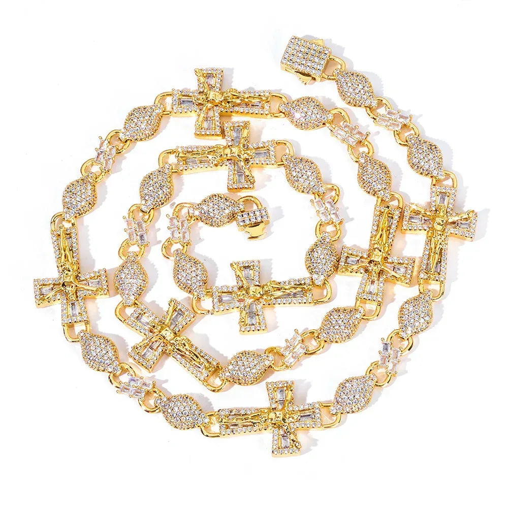 8mm Iced Out Bead Chain Cross Necklace T-Cut Zircon Rapper Iced Out Chain Style | Caratix Jewelry - CaratixJewelry