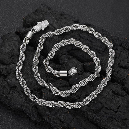 6mm Twist Rope Chain Stainless Steel Necklace with Zircon Clasp Hip Hop Jewelry for Men | Caratix Jewelry - CaratixJewelry