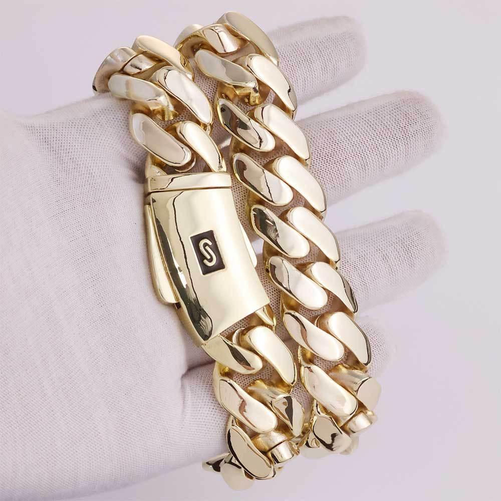 20mm Polished Cuban Link Necklace Gold Chain Rapper Style for Men | Caratix Jewelry - CaratixJewelry