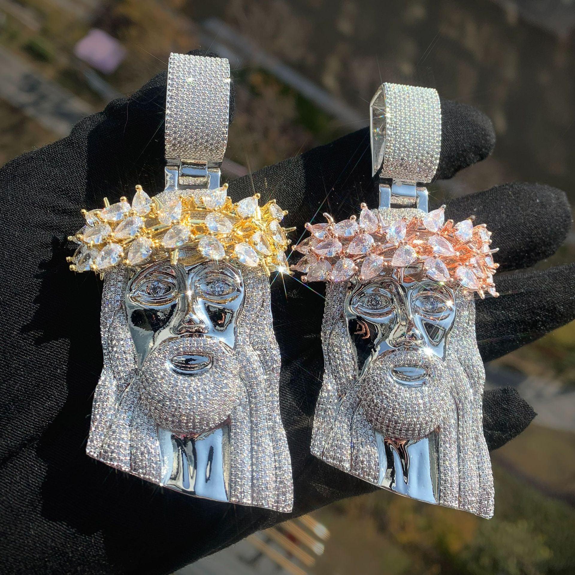 Iced Out Jesus Pendant Necklace – Hip Hop CZ Teardrop Halo Vintage-Style Jewelry - CaratixJewelry