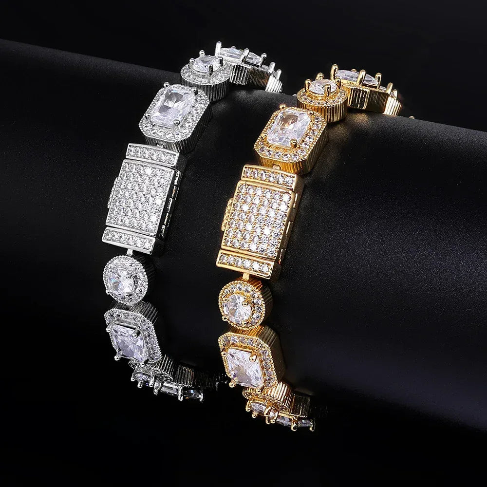 10mm Mixed Link Iced Out Cuban Chain Bracelet with Zircon | Flip Clasp Unisex Trendy Jewelry | Caratix Jewelry - CaratixJewelry