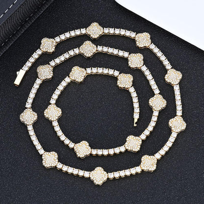 Men's Spring-Clasp Clover Tennis Chain | 5A Zircon Iced Out Necklace | Premium Gold Chain Rapper Style | Caratix - CaratixJewelry
