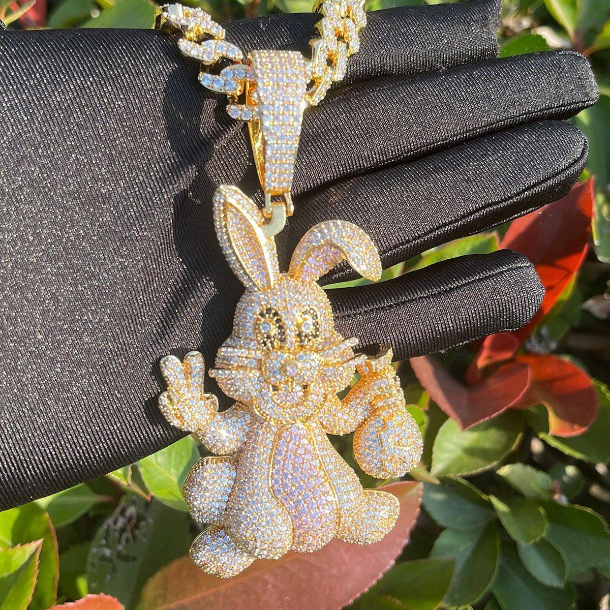 Playful Iced Out Cartoon Rabbit Pendant | Men's Hip Hop Bunny Necklace | Premium Copper CZ Animal Jewelry | Streetwear Icon | Caratix - CaratixJewelry