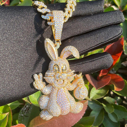 Playful Iced Out Cartoon Rabbit Pendant | Men's Hip Hop Bunny Necklace | Premium Copper CZ Animal Jewelry | Streetwear Icon | Caratix - CaratixJewelry