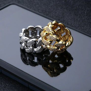 Iced Out Cuban Link Ring | Men's & Women's Pave Zirconia Band | Caratix