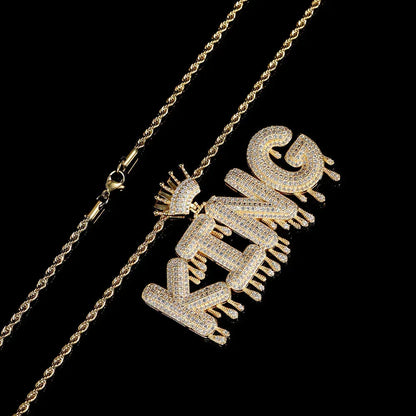ATM Dollar Letter Pendant Necklace with T-Shaped Zircon Stones for Men | Caratix Jewelry - CaratixJewelry