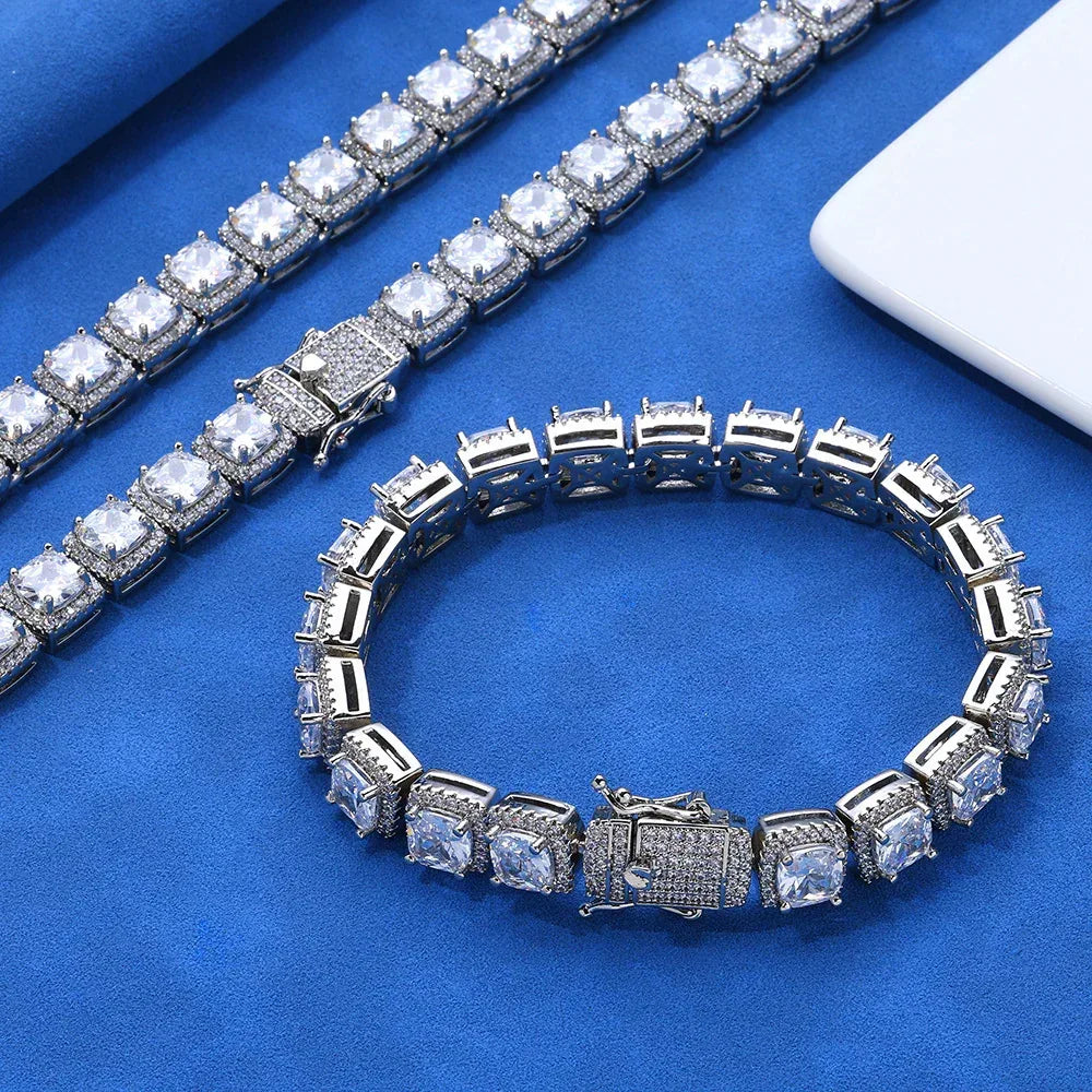 10mm Square Zircon Tennis Chain Necklace Hip Hop Bling | Caratix Jewelry - CaratixJewelry