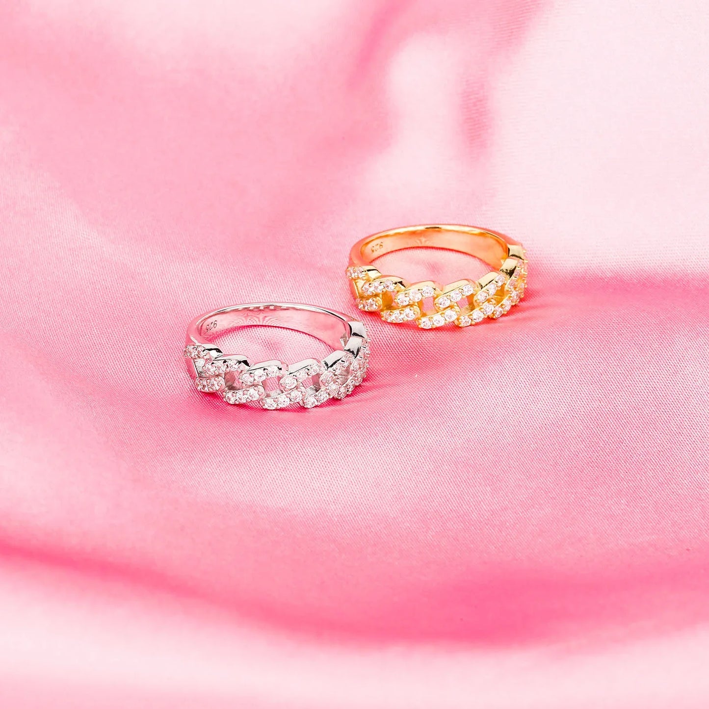 Solid 925 Sterling Silver Cuban Link Ring | Iced Out Hip Hop Band | Caratix