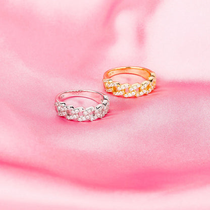 Solid 925 Sterling Silver Cuban Link Ring | Iced Out Hip Hop Band | Caratix