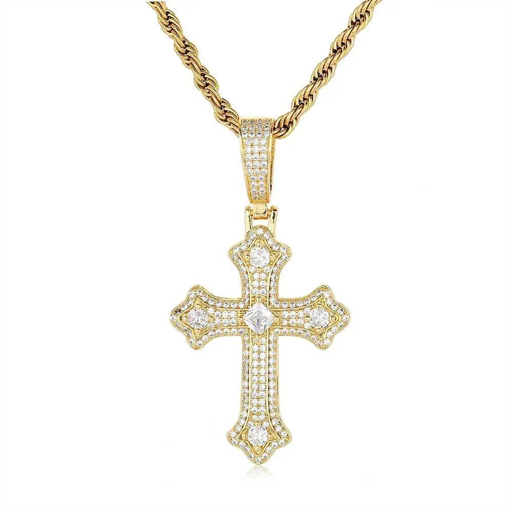 Custom Full Cross Pendant Necklace with Micro-Pave Zircon Stones for Men | Caratix Jewelry - CaratixJewelry